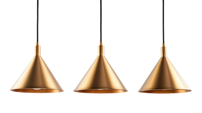 Three Golden Pendant Lights Modern Interior Lighting Design
