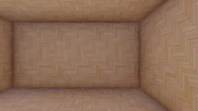 Room with light orange parquet floor and warm tone walls