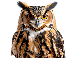 Fototapeta premium Owl, transparent background, color photography, PNG format, photorealistic style,