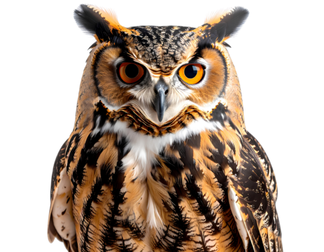 Owl, transparent background, color photography, PNG format, photorealistic style,