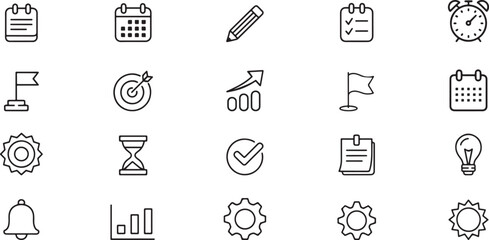 Business icons checklist calendar pencil target alarm