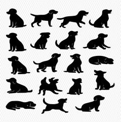 Silhouette Collection of Playful Dogs Vector Illustration of Canine Friends in Various Poses