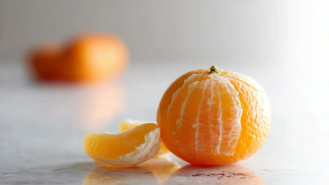 Peeled mandarin orange on a table