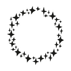Round frame with four pointed stars isolated on white background.
