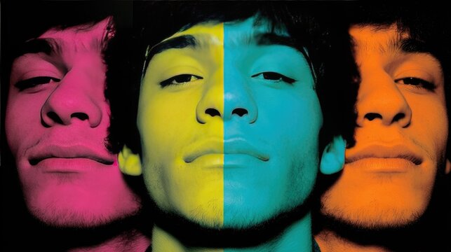 Vibrant Pop Art Portrait of Young Man in Colorful Expressionist Style - Powered by Adobe