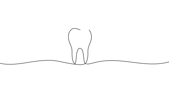 Animated self drawing of continuous one line drawing tooth . Campaign advertisement. Take care of the teeth. World Oral Health Day. Full length animation