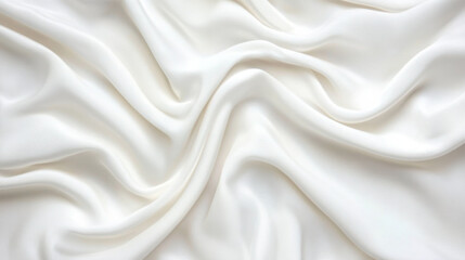 Fototapeta premium Luxurious white fabric, silk cloth with soft folds, texture background. Elegant creamy shiny textile pattern for garment.