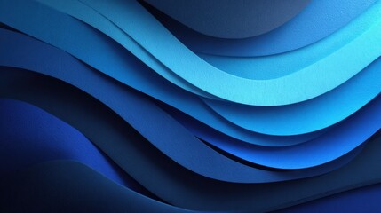 Fototapeta premium Various shades of blue paper are layered to form flowing, wavy shapes that create an abstract design. The smooth textures and calming colors evoke a sense of tranquility and depth.