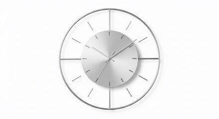 Minimalist Silver Wall Clock with Open Frame Design on White Background