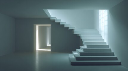 Obraz premium Minimalistic stairs in modern villa interior, no logos, no brands