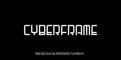 Vector illustration of a modern futuristic display font style alphabet letter display inspired by cyberpunk aesthetics, digital interfaces and science fiction worlds.