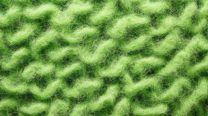 Bright green fluffy texture close up. Abstract synthetic fiber mat background. Macro of soft material for design.