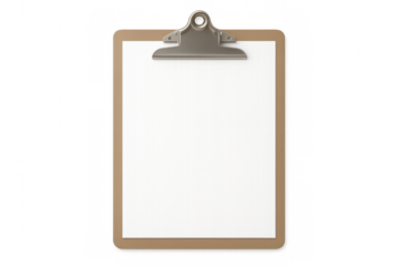 Empty clipboard with a metal clip on a transparent background, perfect for creative projects, presentations, or stationery design templates