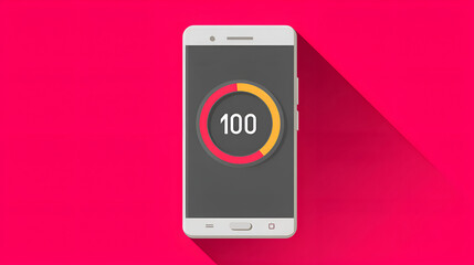 Smartphone showing 100 percent progress on pink background