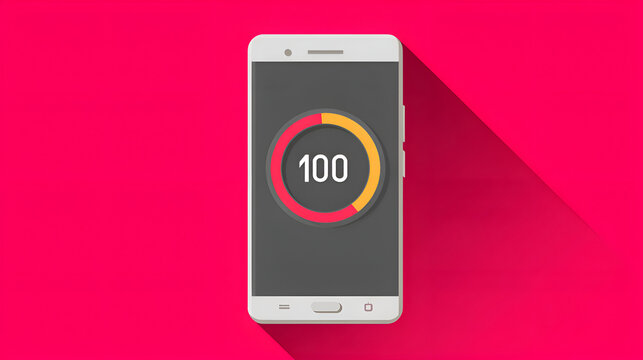 Smartphone showing 100 percent progress on pink background