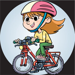 girl with a helmet is racing on a bicycle2