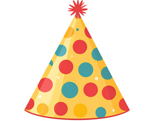 transparent background, birthday hat with colorful polka dots.