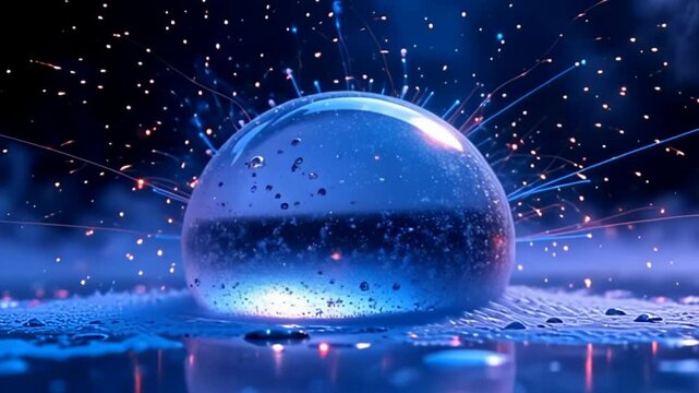 In a dynamic rotation, a crystal dome wrapped in noise hazy abstract reflection showcases vivid splashes of color that radiate outward like fireworks, the backdrop remaining a deep, soothing