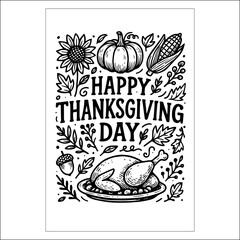 Thanksgiving day Invitation Label Design Black and white