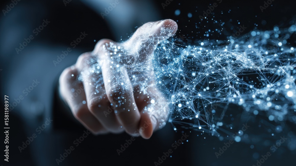 Poster digital transformation conceptual for next generation technology era, ai, machine learning. hands to