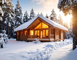 Cozy log cabin in snowy forest (1)