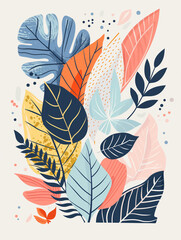 Fototapeta premium Colorful botanical illustration of various leaf types and shapes 