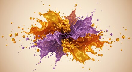 Artistic splash featuring vibrant gold, purple, and orange hues creates dynamic design, suitable for backgrounds or abstract art applications in diverse creative projects.