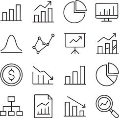 Charts line icons vector set on a white background