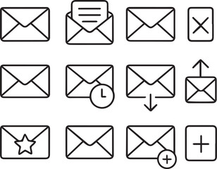 Email line icons vector set on a white background