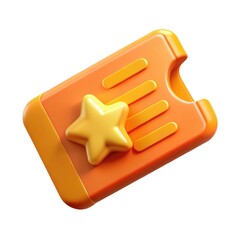Obraz premium Orange ticket with a yellow star and three horizontal lines on a white background
