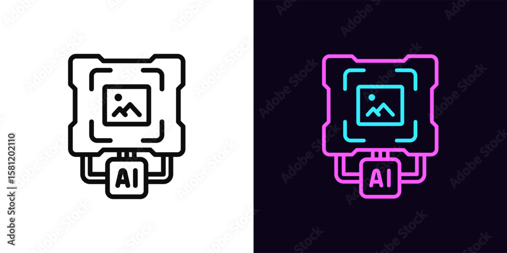 Fototapete outline ai generator icon, with editable stroke. ai tool for creation graphic content, image generat