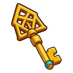 Cartoon Golden Key – Fantasy Magic Key Icon with Triangle Design