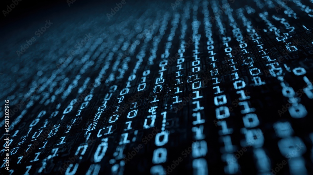 Poster digital encryption elegance: binary code matrix on dark blue canvas - a cybersecurity and cryptocurr
