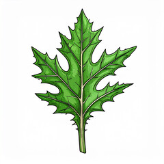 Fototapeta premium Detailed Green Leaf with Serrated Edges Botanical Illustration on White Background