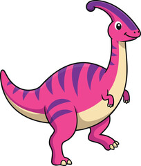 Fototapeta premium Parasaurolophus dinosaur cartoon character bright pink purple stripes vector art design