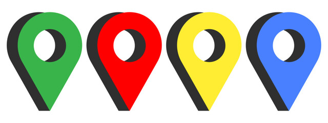 Colorful Map Pin Location Marker Icon Set Vector Illustration Perfect for maps, navigation apps, travel websites, GPS interfaces, and geolocation services.