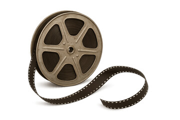 Obraz premium Vintage film reel unwinding on transparent background