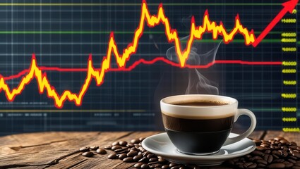 Analyzing market trends with coffee in hand a financial overview office space digital art professional strategic insight