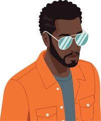 Obraz premium Afro man wearing orange jacket and reflective sunglasses casual style vector illustration
