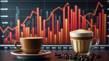 Coffee trends and analytics office environment digital data visualization business insights modern viewpoint