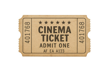 Vintage cinema ticket admit one on transparent background