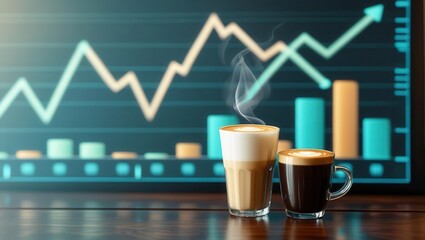 Business insights with coffee analyzing data trends at a cozy workspace modern environment close-up view