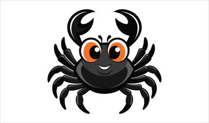 Fototapeta premium Cute cartoon black crab with big orange eyes and a happy smile