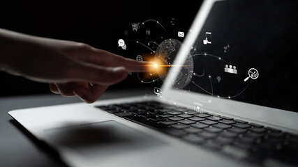 Visualization of global digital communication and online across multiple platforms, including global network, digital network, communication network, and online network. Latch