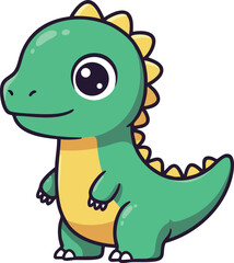 Fototapeta premium Cute green dinosaur cartoon character with yellow belly and spikes playful vector design for kids and children