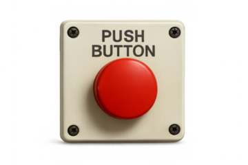 Big red push button on transparent background ready to be pressed