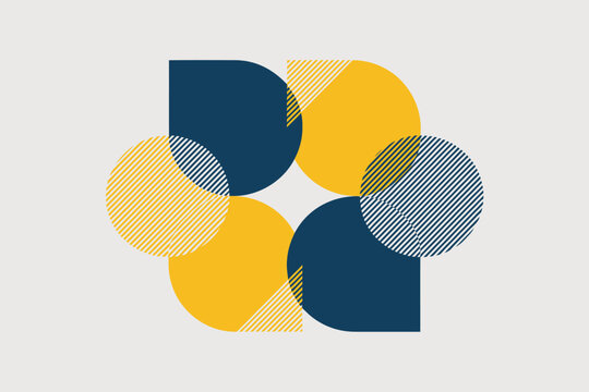 Abstract design features geometric shapes with yellow and blue color scheme.