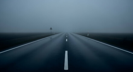 Fototapeta premium Eerie road disappears into the dense fog captivating atmosphere conveying loneliness and mystery