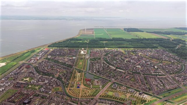 Aerial of Almere Poort waterfront with housing and Marina Muiderzand	