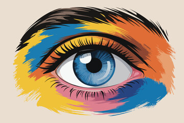 Artistic eye illustration with vibrant colors and detailed eyelashes.